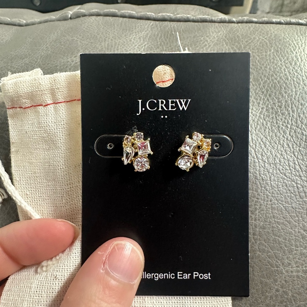 J. Crew Gold and Silver Stud Earrings with Crystal Clusters